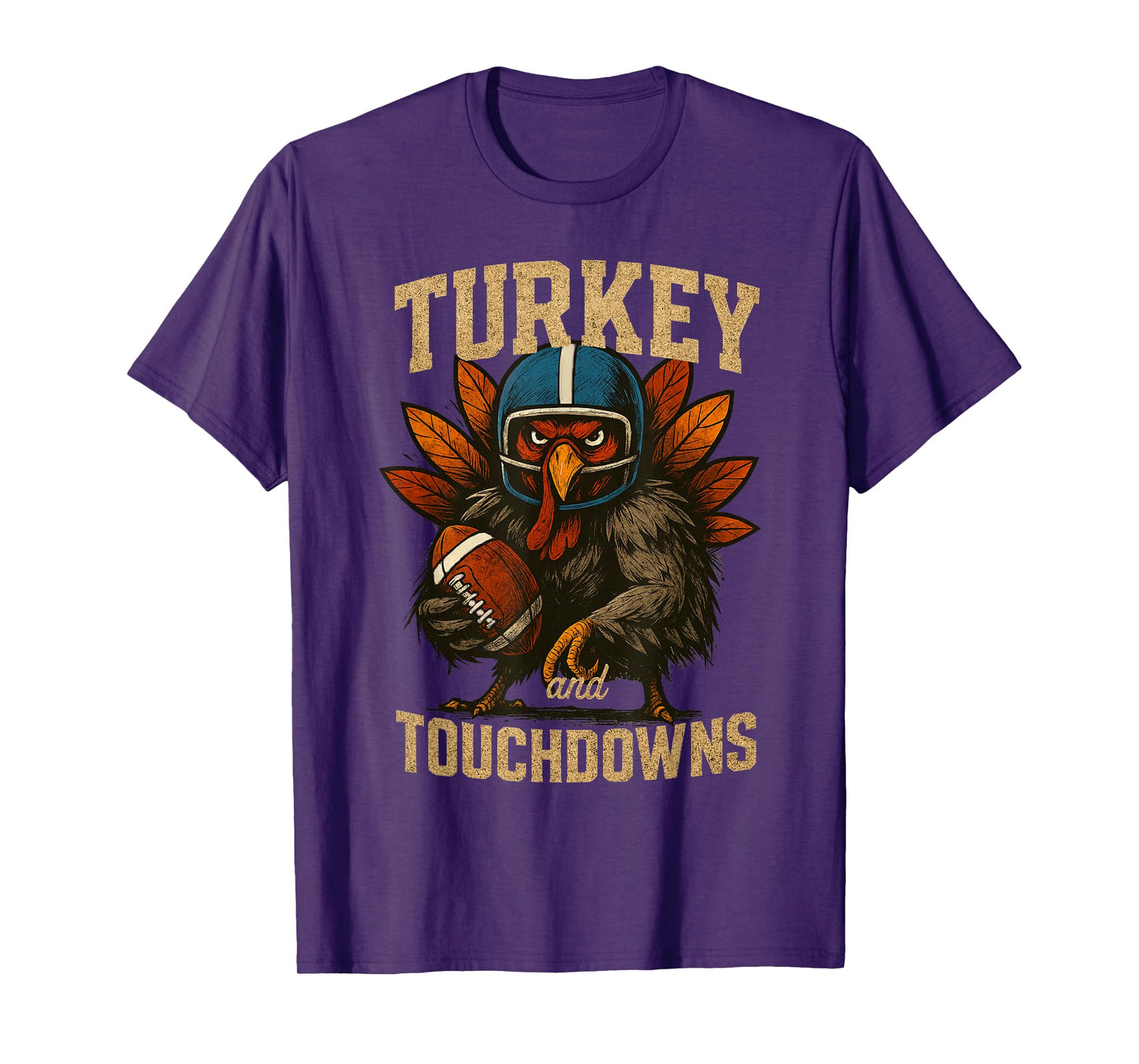 Football Thanksgiving Turkey and Touchdowns Fall Men Boys T-Shirt
