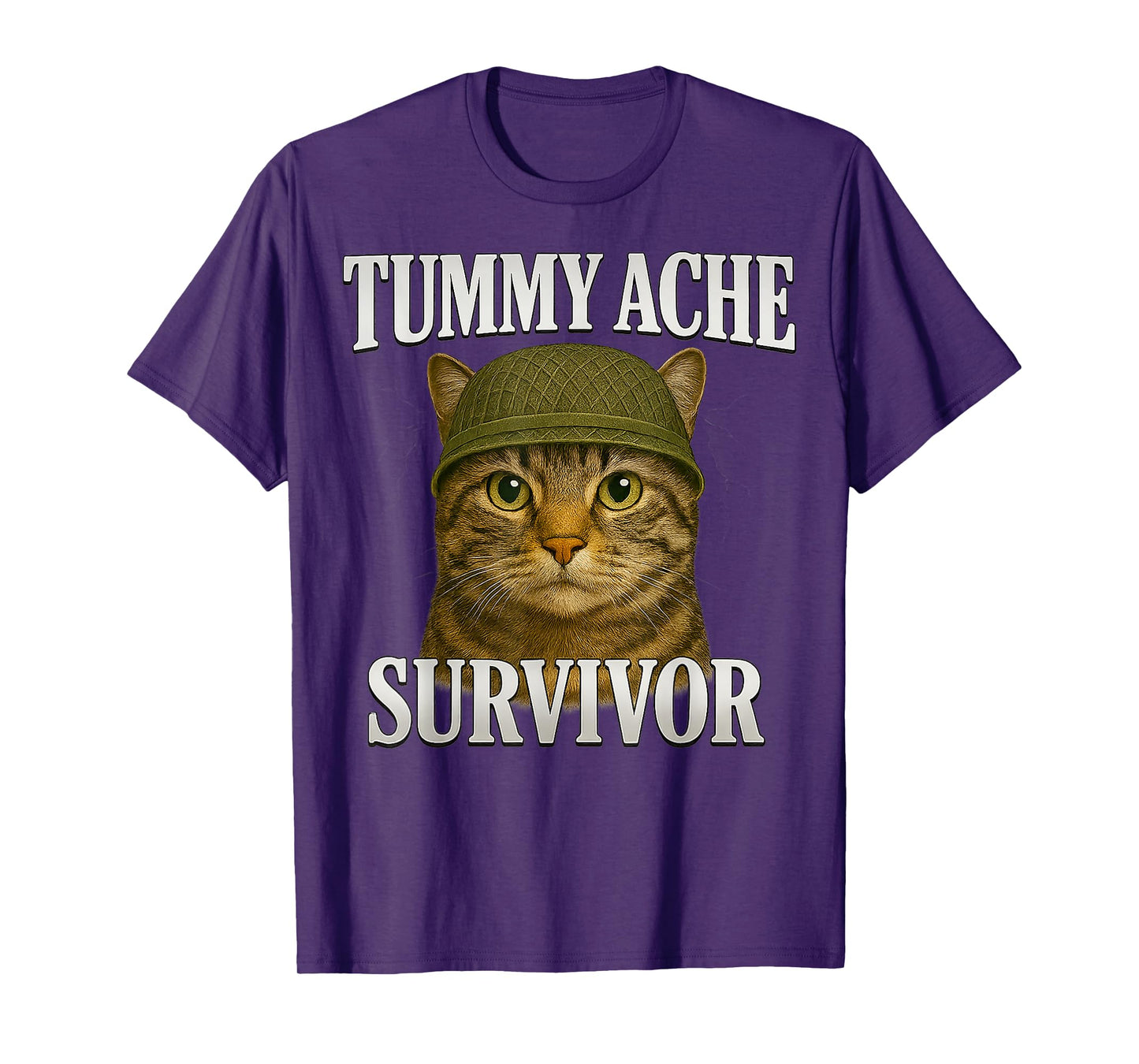 Tummy Ache Survivor Cat Meme Funny Kitten Gift Men Women Kid T-Shirt
