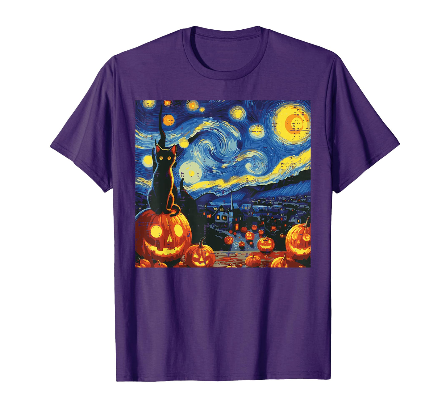 Halloween Starry Night Cat Pumpkins Costume Men Women Kids T-Shirt
