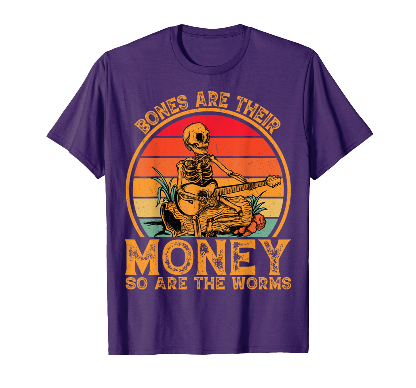 Bones Are Their Money So Are The Worms Retro Skeleton Guitar T-Shirt