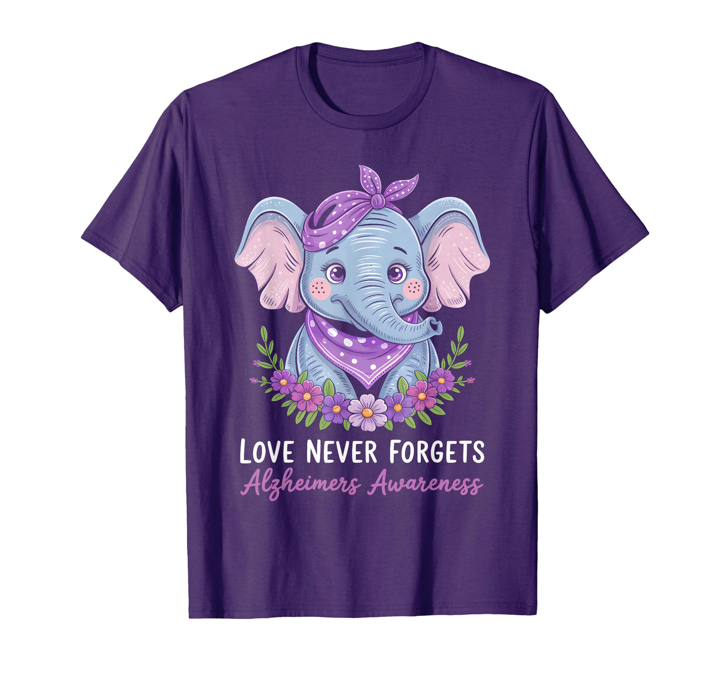 Love Never Forgets Alzheimer’s Awareness Elephant T-Shirt