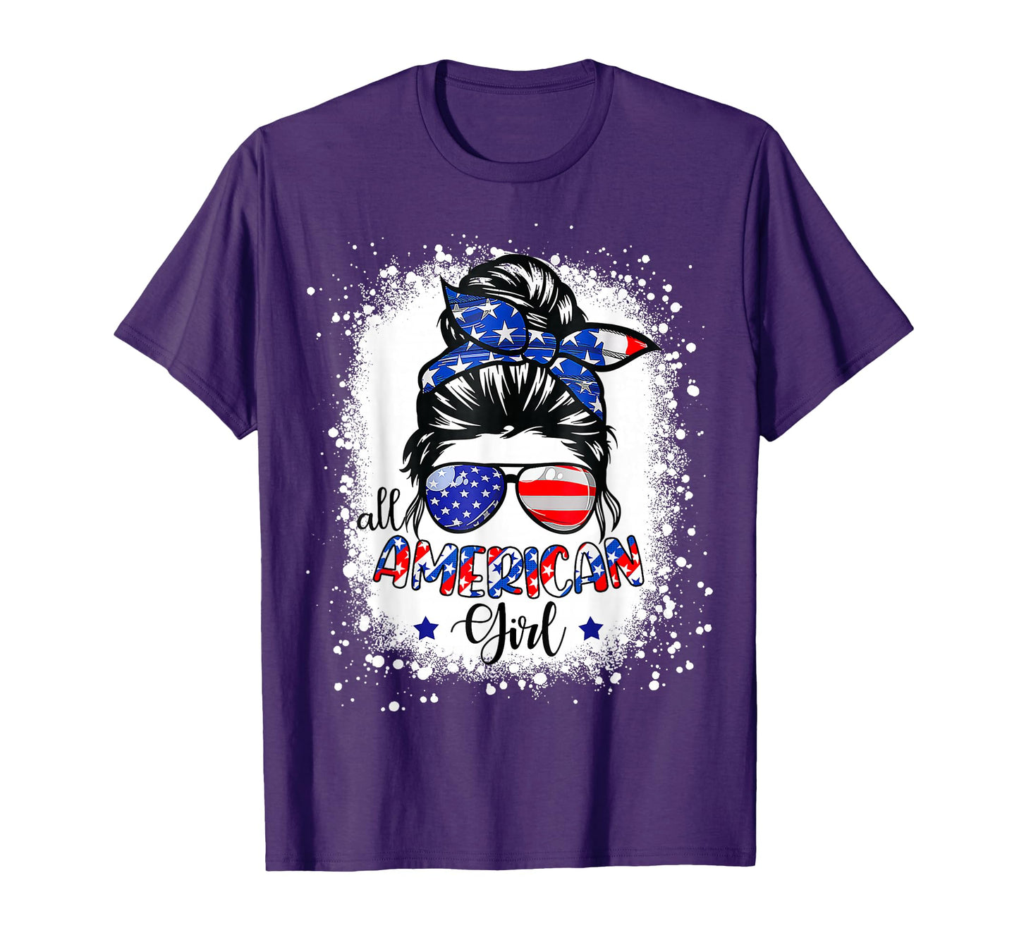 All American Girl Shirt USA Flag 4th July Women Kid Bleached T-Shirt