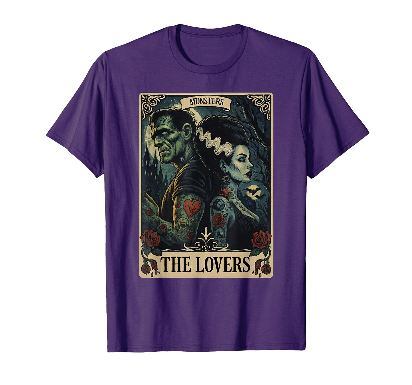 The Monster Frankenstein and Bride The Lovers Tarot Card T-Shirt
