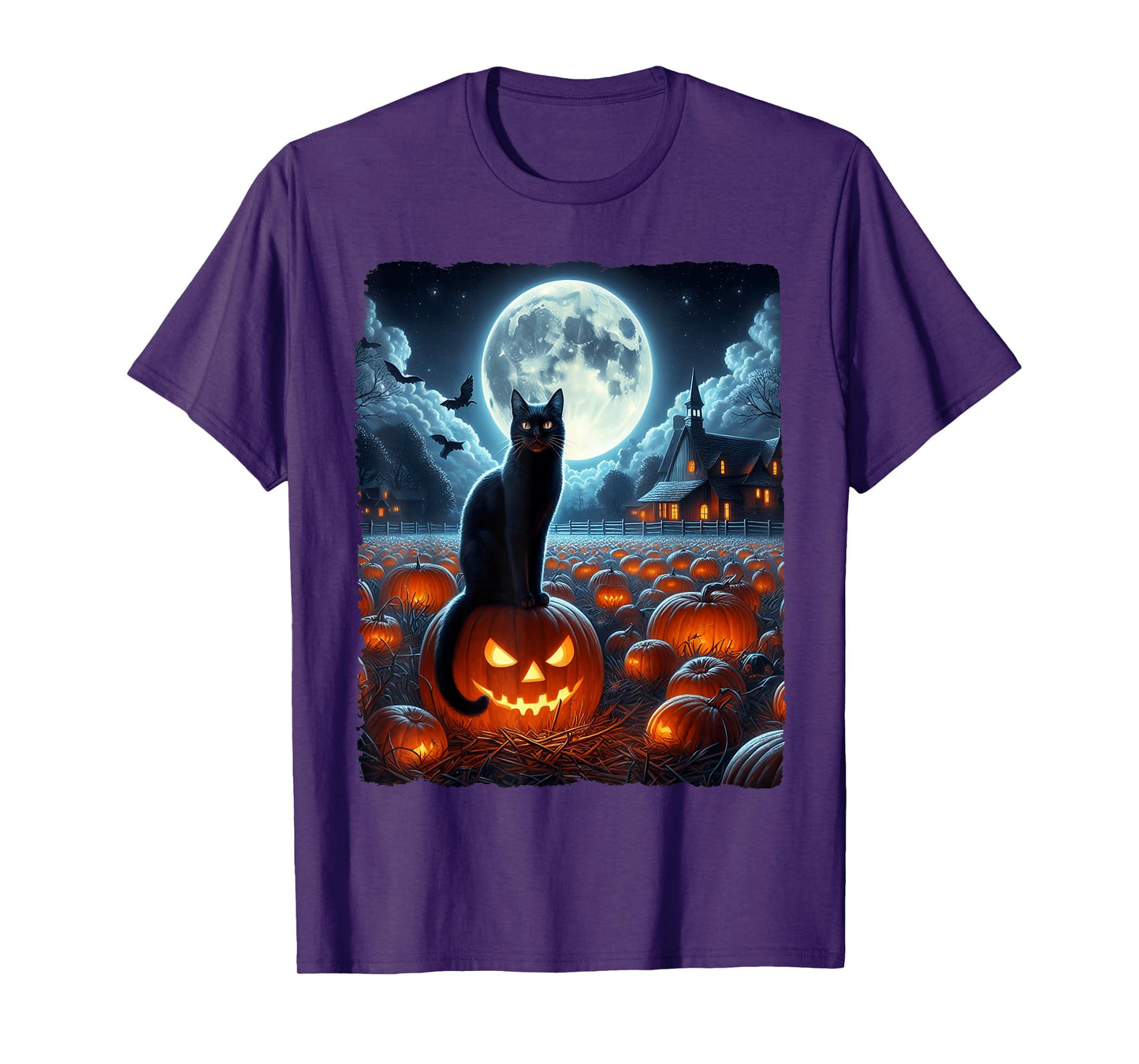 Black Cat Halloween Cat Lovers Starry Night Cat Van Gogh Cat T-Shirt