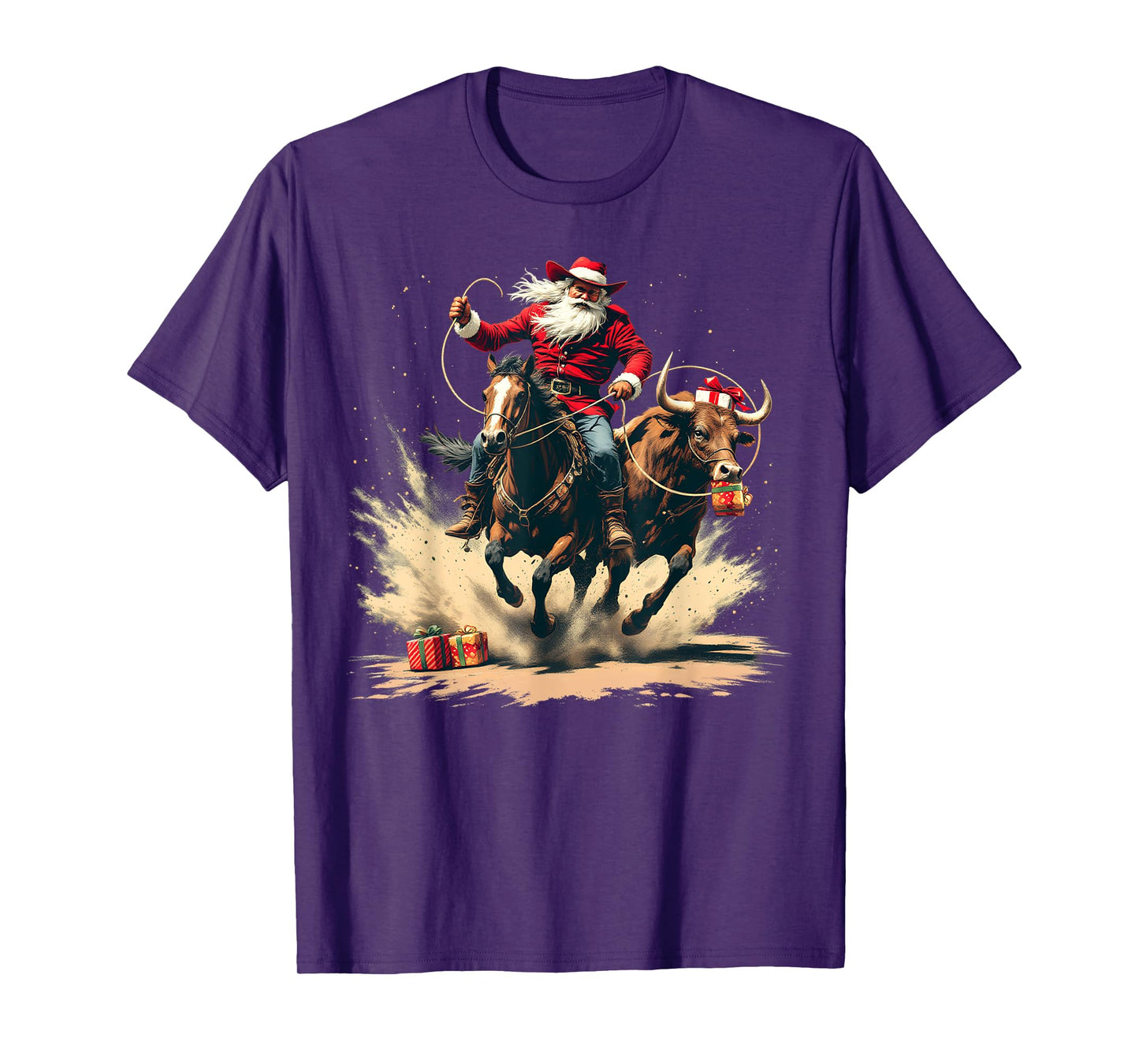 Santa Claus Cowboy Vintage Christmas Horse Cow Men Boy T-Shirt