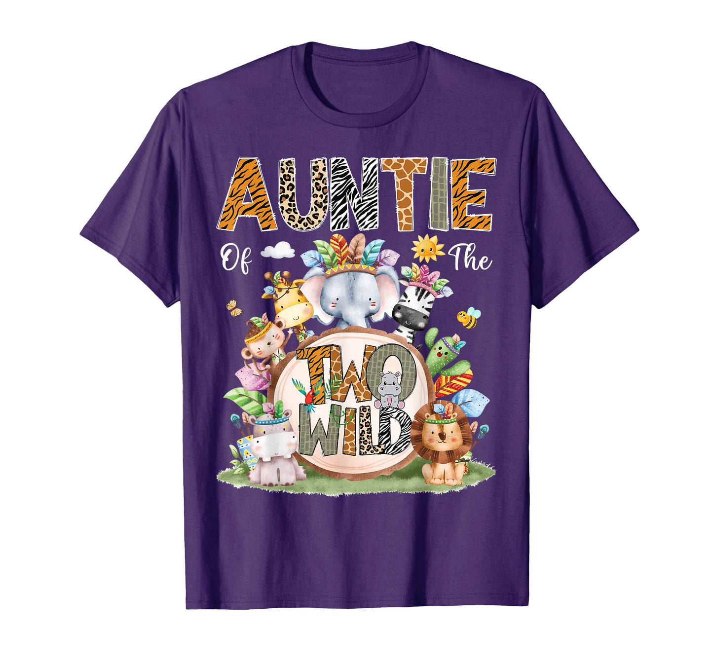 Auntie Of The Two Wild 2Nd Birthday Animal Safari Tribal T-Shirt