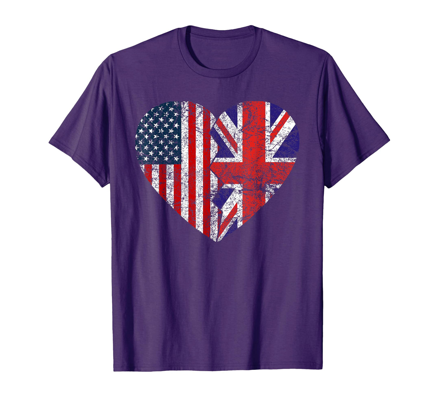 British American Flags Heart | United States UK Roots T-Shirt for Women Kids Men