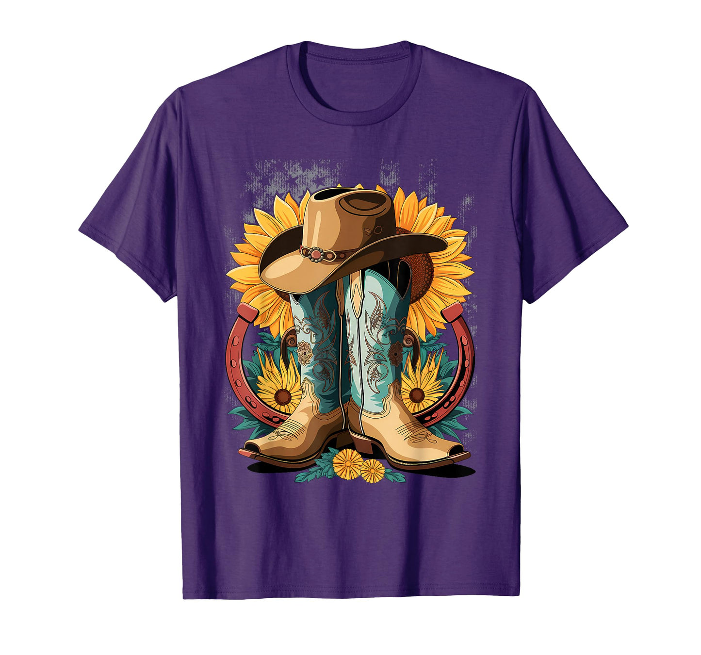Western Cowboy Boot Horseshoe Sunflower Rope Cowgirl Country T-Shirt