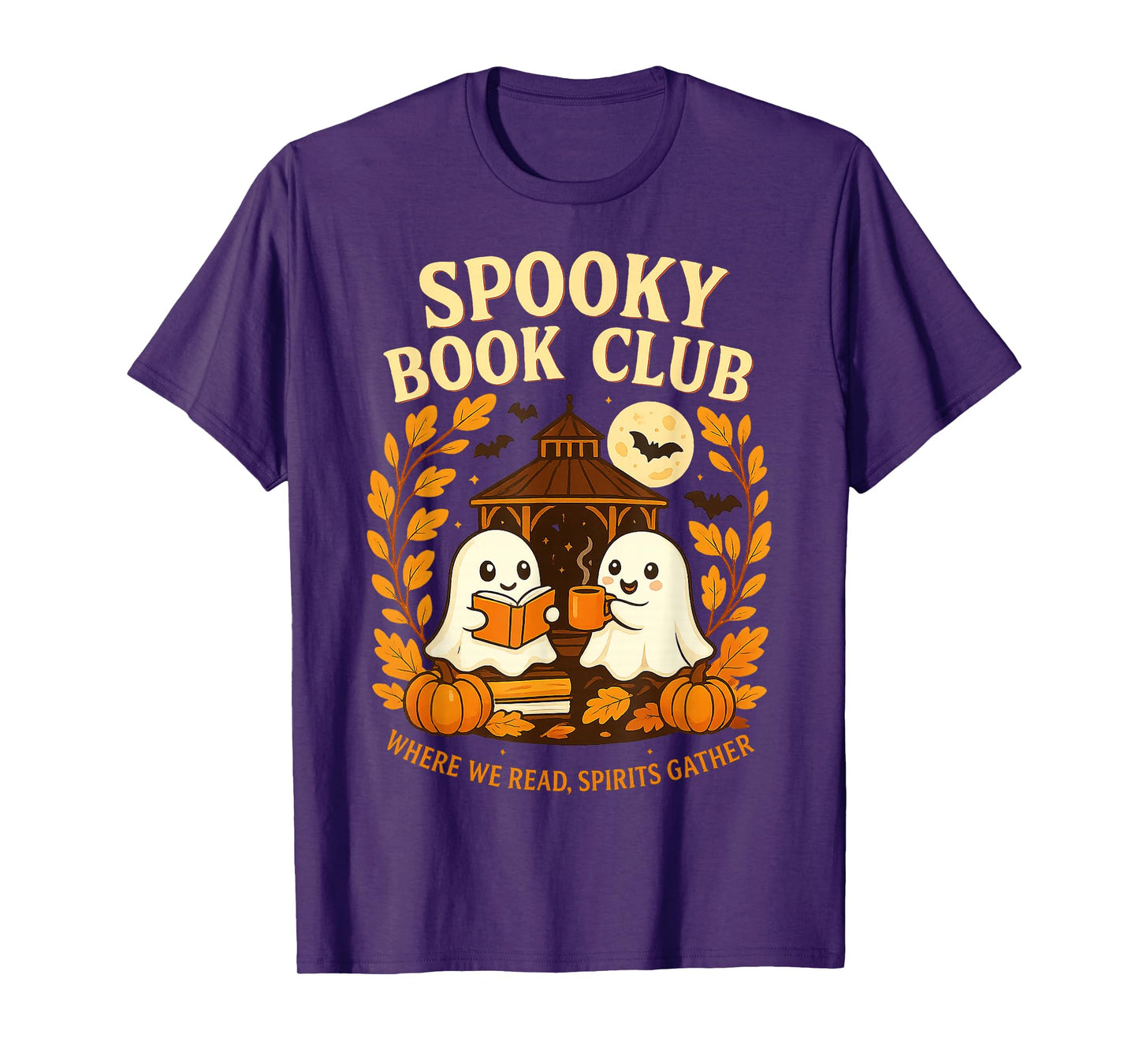 Spooky Book Club Halloween Ghost Reading Coffee Fall Pumpkin T-Shirt