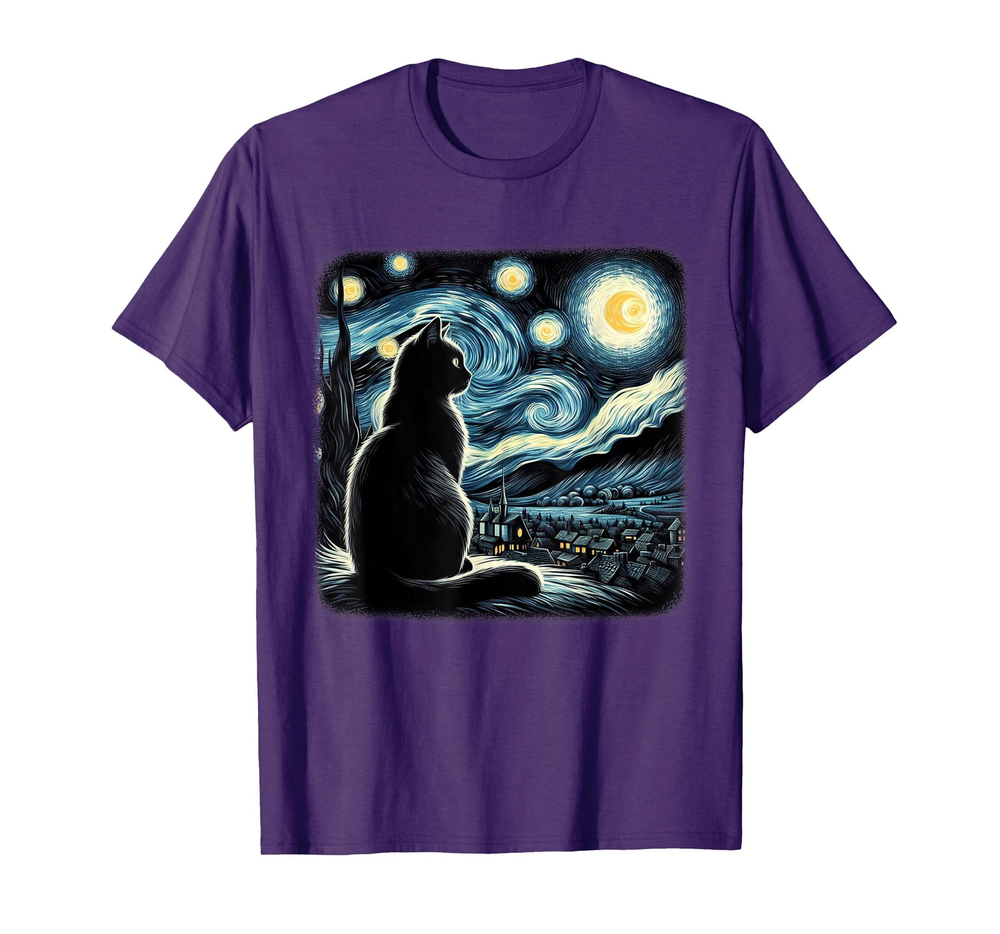 Van Gogh Starry Night Cat Art For Cat Lovers Cat Mom Cat Dad T-Shirt