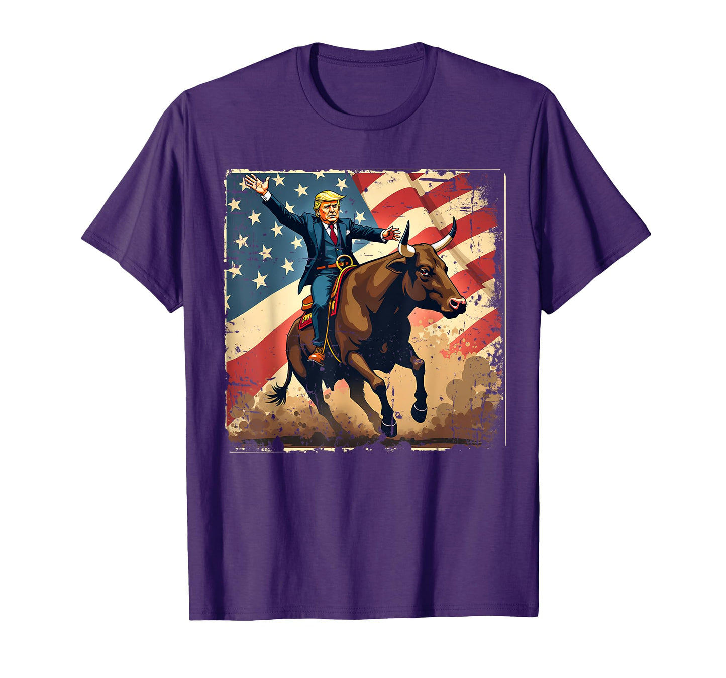 Trump Bull Rider Tee American Flag USA Riding Rodeo Cowboy T-Shirt