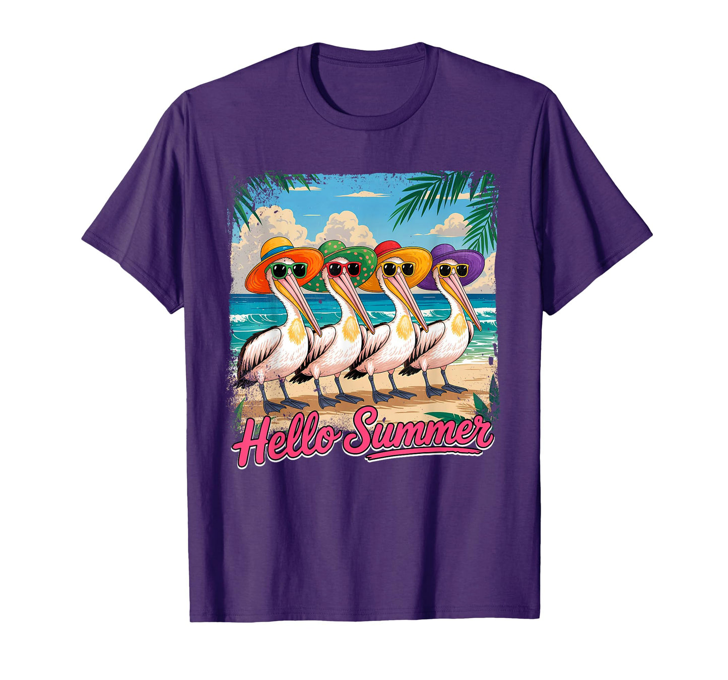 Summer Vacation Costume Group Pelicans Sunglasses On Beach T-Shirt