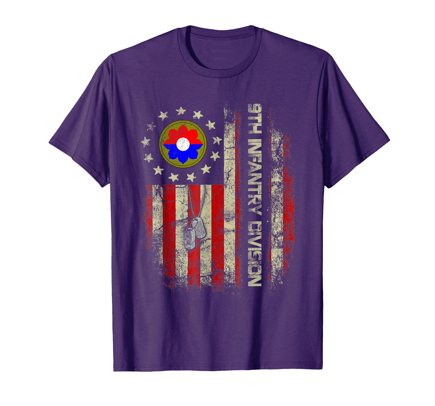 Vintage American Flag 9th Infantry Division Veteran Military T-Shirt