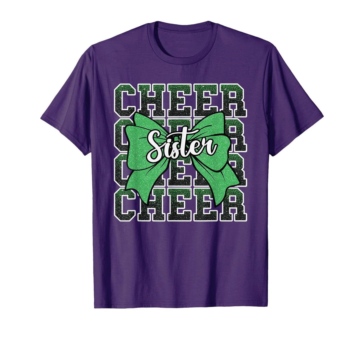 Cheer Sister Bow Sport Cheerleader Cheerleading Green T-Shirt