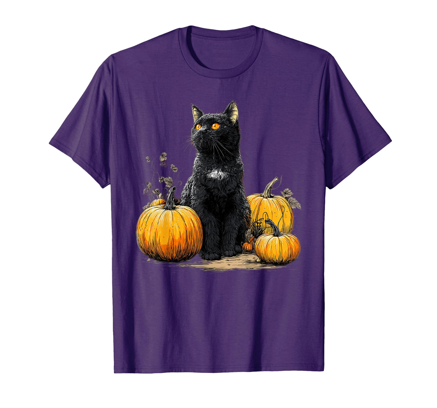 Retro Black Cat Halloween Pumpkin Costume for Women Men Kids T-Shirt