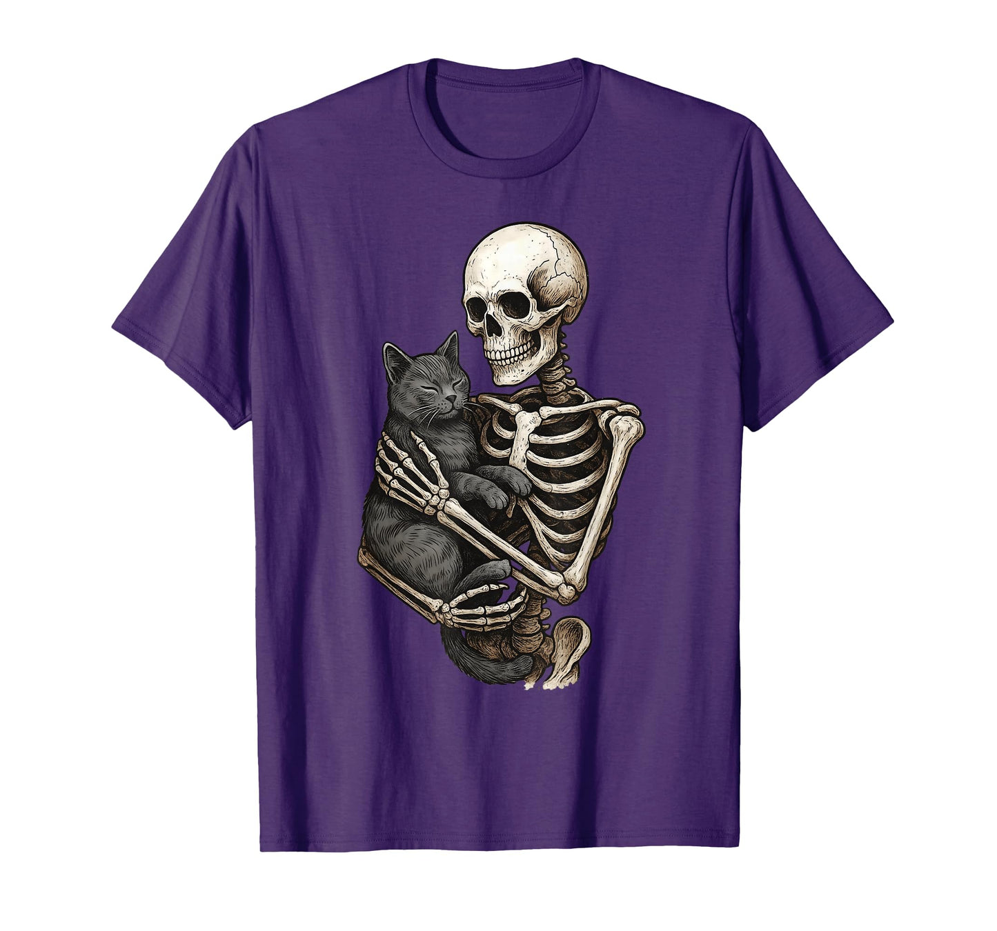 Skeleton Hugging Cat Halloween Cats Lover Cat Mom Cat Dad T-Shirt