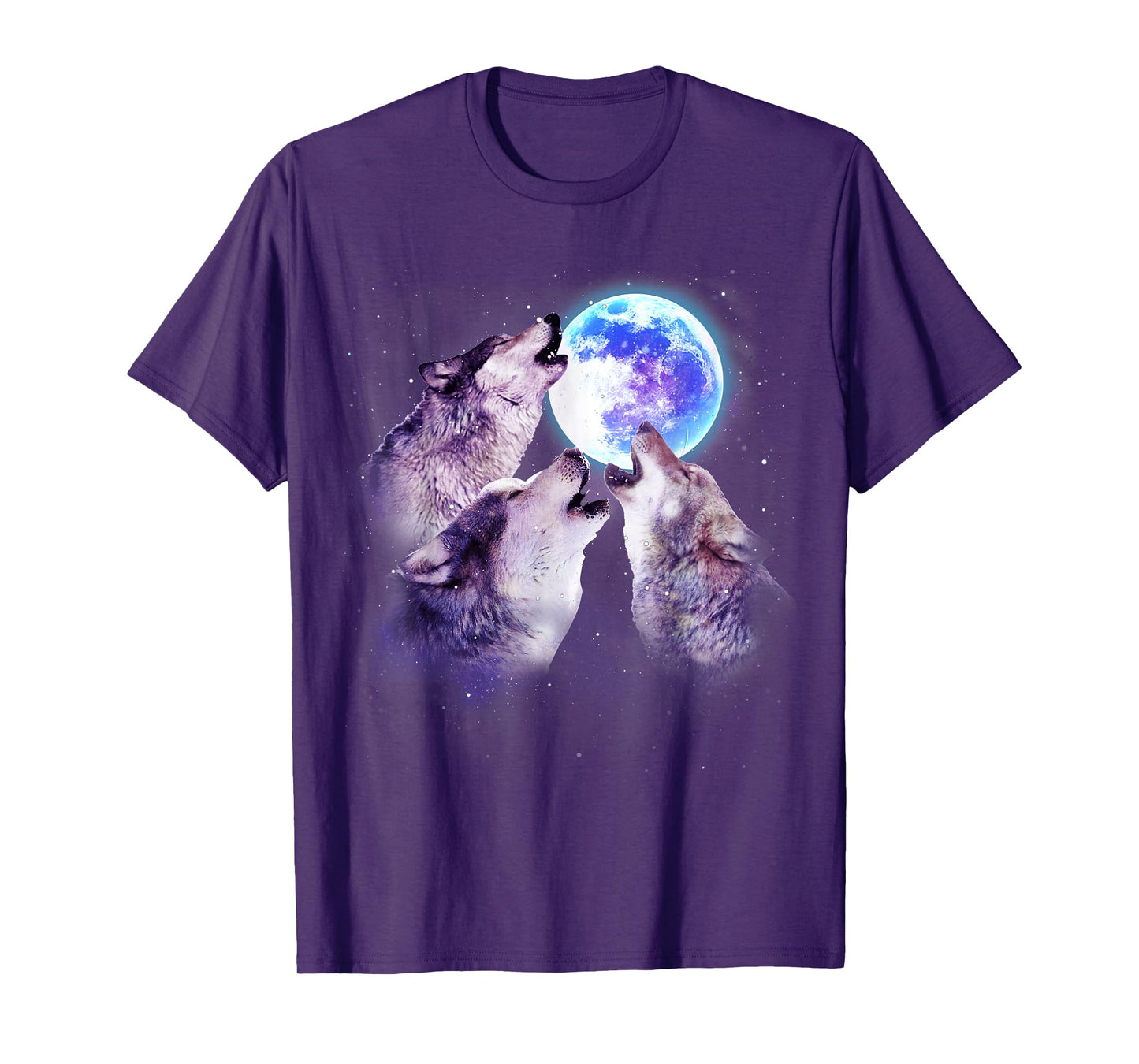 Three Grey Wolf Howling At The Moon 3 Wolves Space Galaxy T-Shirt