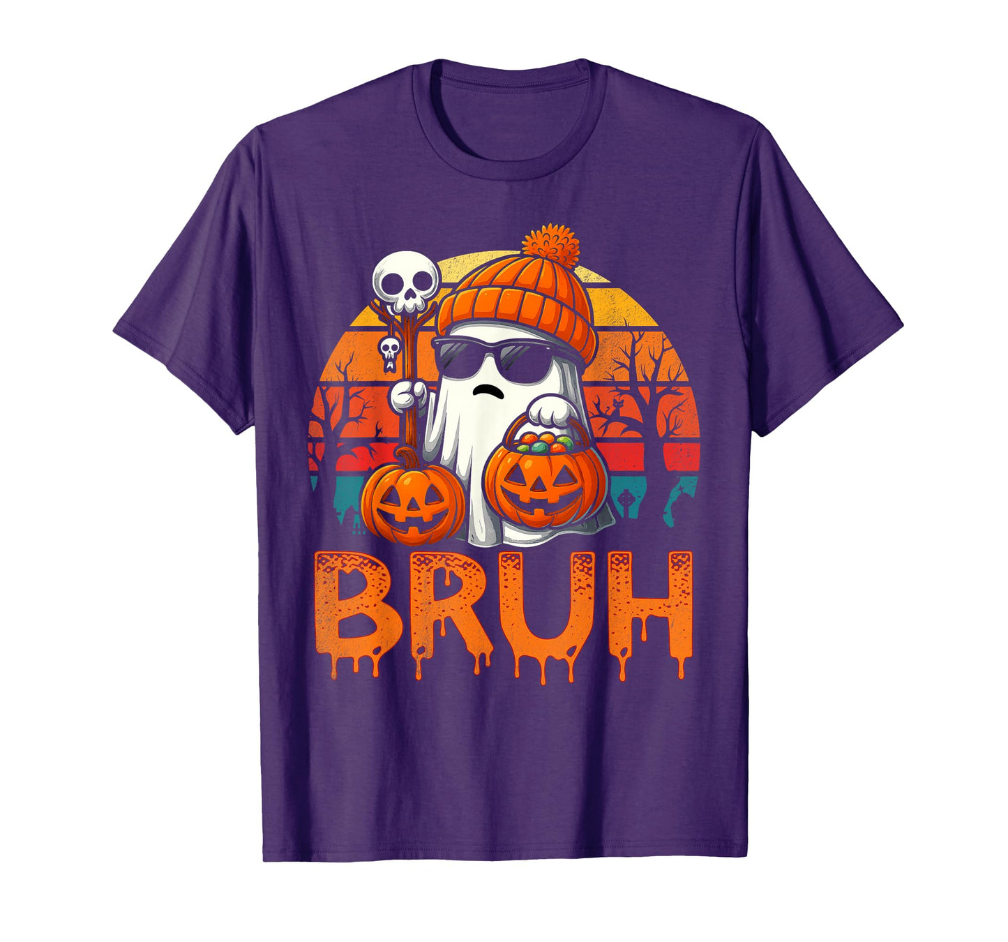 Bruh Ghost Halloween Cute Ghost Trick Or Treat Candy Kids T-Shirt