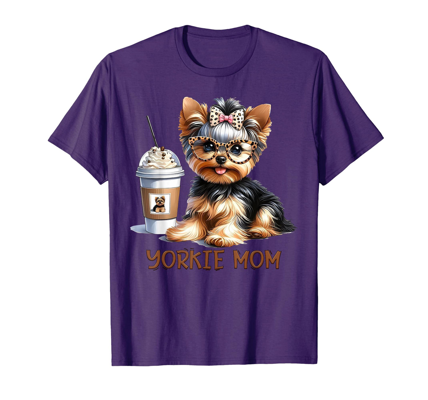 Cute Yorkie Mom Coffee Latte Iced Cream Yorkie Dog Mama T-Shirt for Men Women
