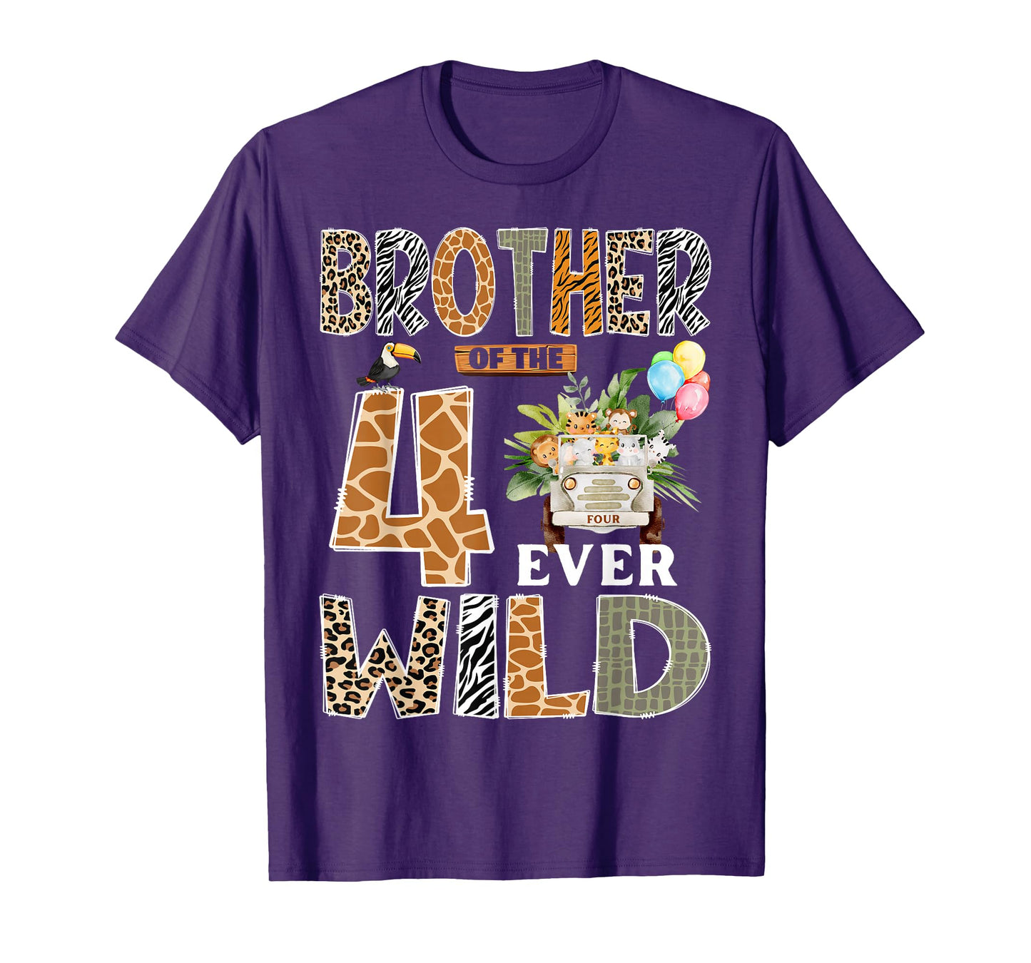 Brother of The Four Ever Wild Safari 4th Birthday Boy T-Shirt