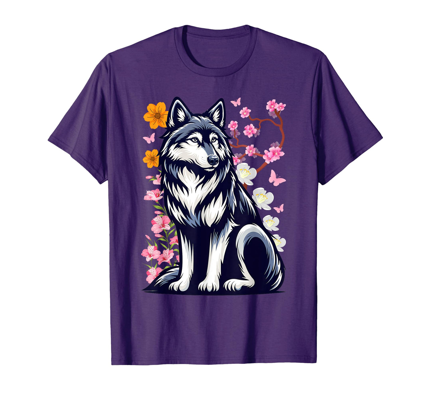 Cute Wolf With Flowers I Kids Wolf T-Shirt