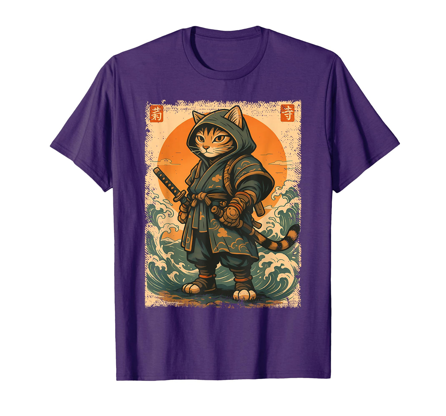 Samurai Cat Katana Warrior Vintage Japanese Cat Anime Men Women Kids T-Shirt