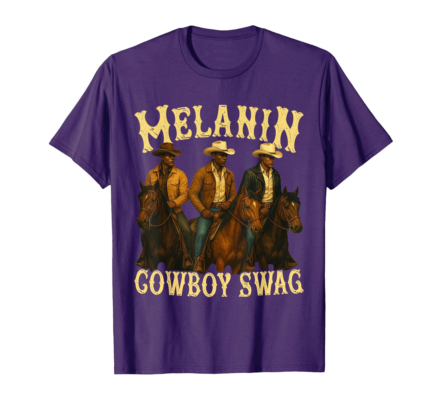 Western Rodeo Cowboy Riding Horses Melanin Cowboy Swag T-Shirt