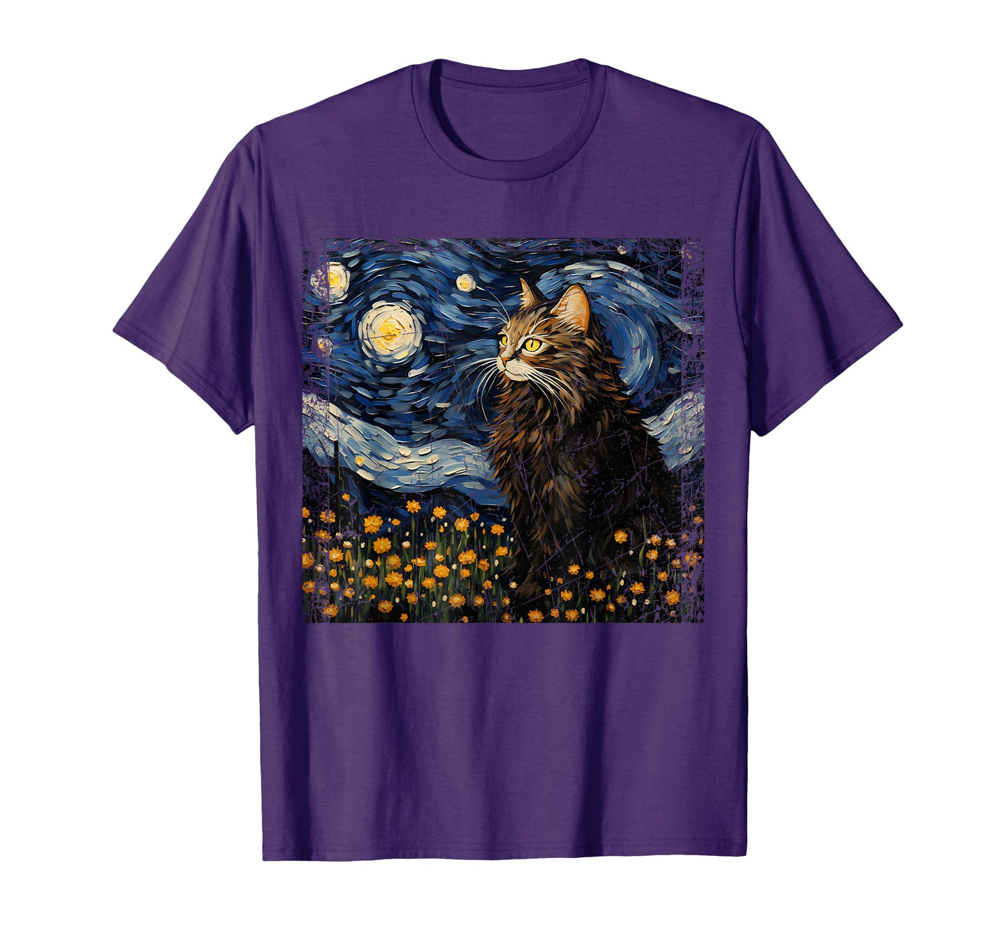 Starry Night Norwegian Forest For Cat Mom Cat Dad Funny Cat T-Shirt