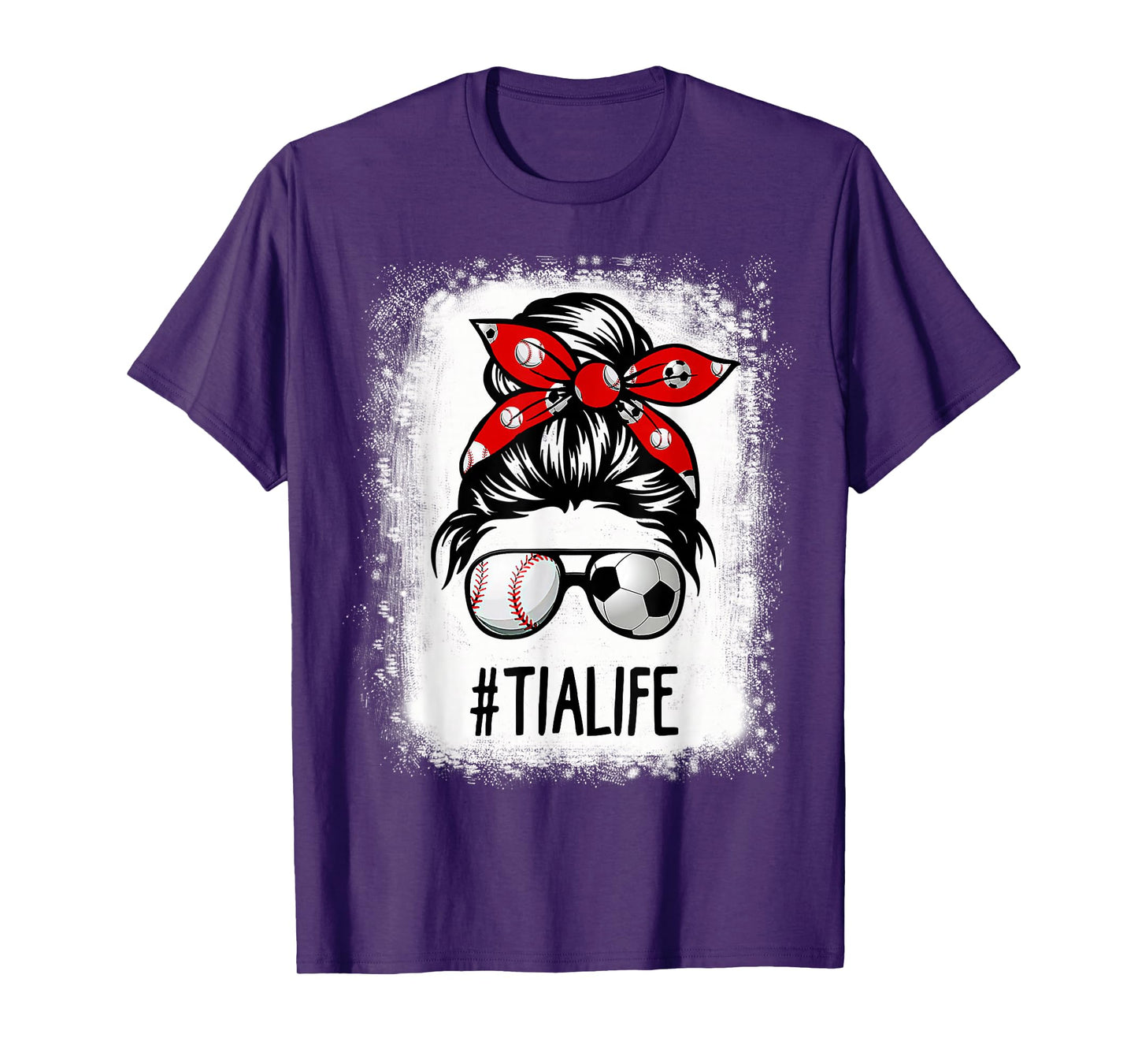 Bleached Tia Life Soccer Messy Bun Baseball Game Day T-Shirt