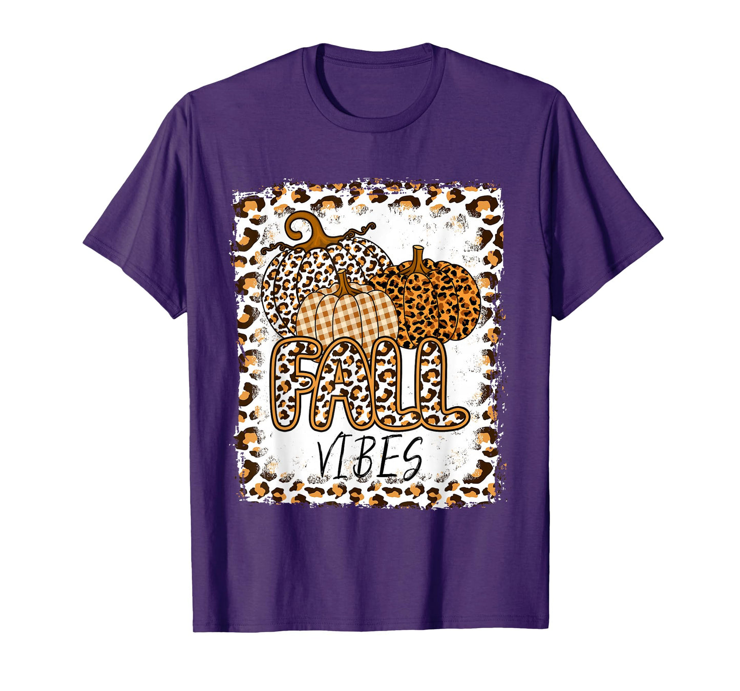 Pumpkin Leopard Print Fall Vibes Thanksgiving Autumn Women T-Shirt