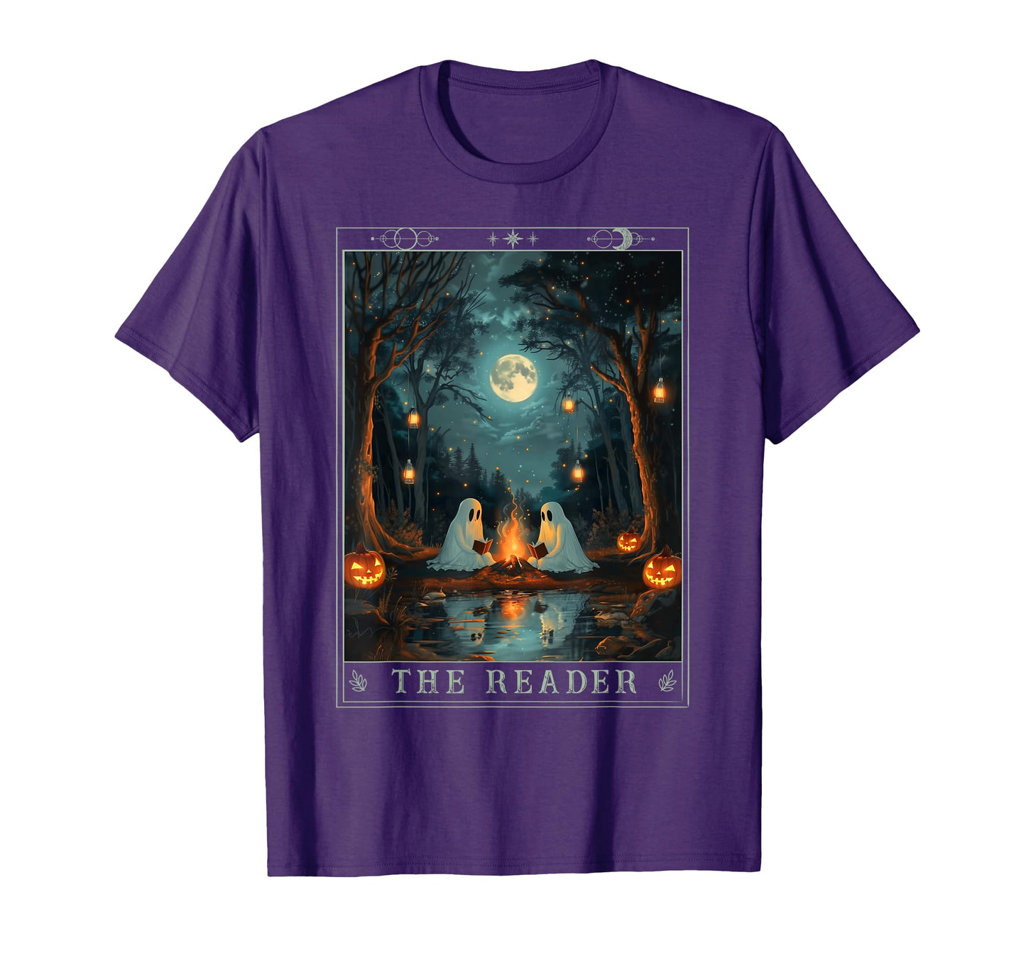 The Reader Bookish Cute Spooky Ghost Reading Book Tarot Card T-Shirt