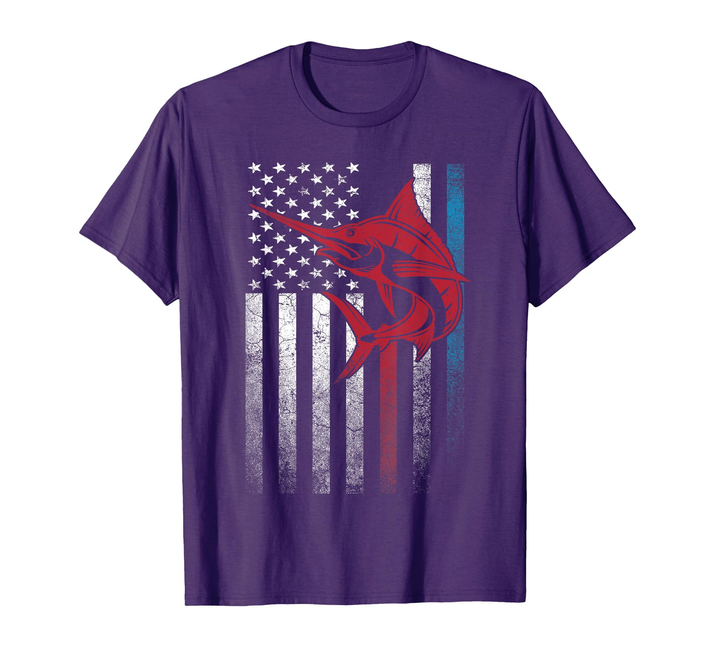 Fishing Marlin Swordfish Fish 4th of July American Flag USA T-Shirt