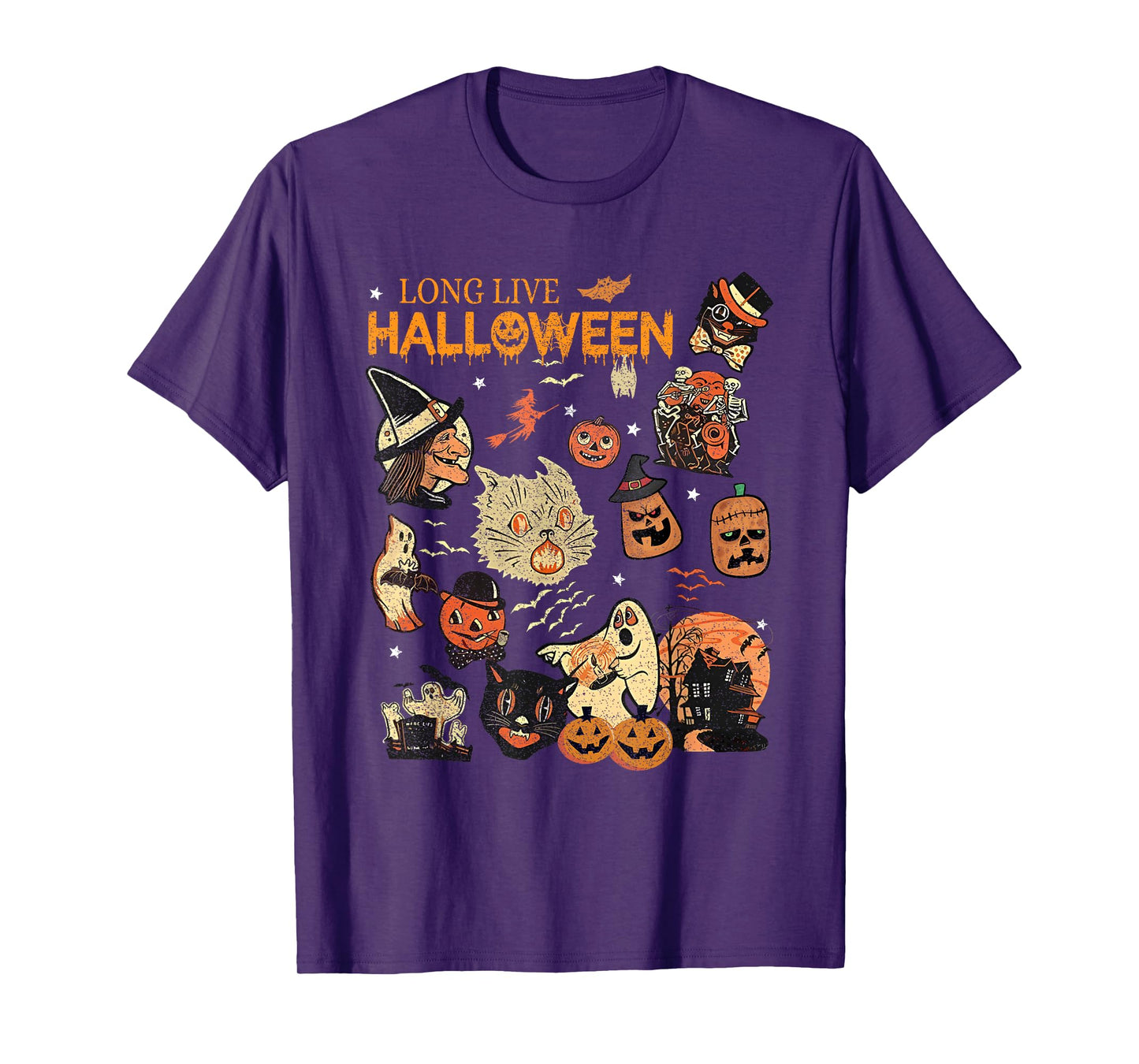 Long Live Halloween Vintage Pumpkin Witch Ghost Black Cat Men Women Kids T-Shirt