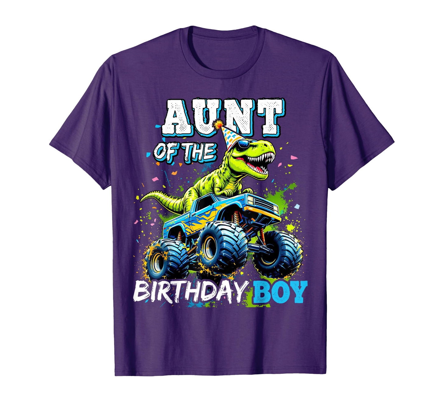 Aunt of the Birthday Boy Monster Truck Dinosaur Party T Rex T-Shirt