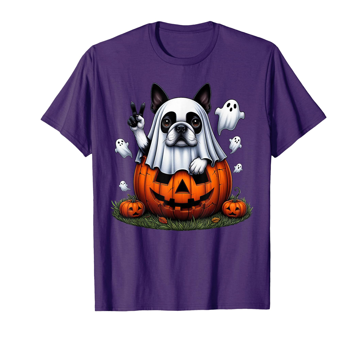 Funny Boston Terrier Ghost Boo Halloween Womens Mens Kids T-Shirt