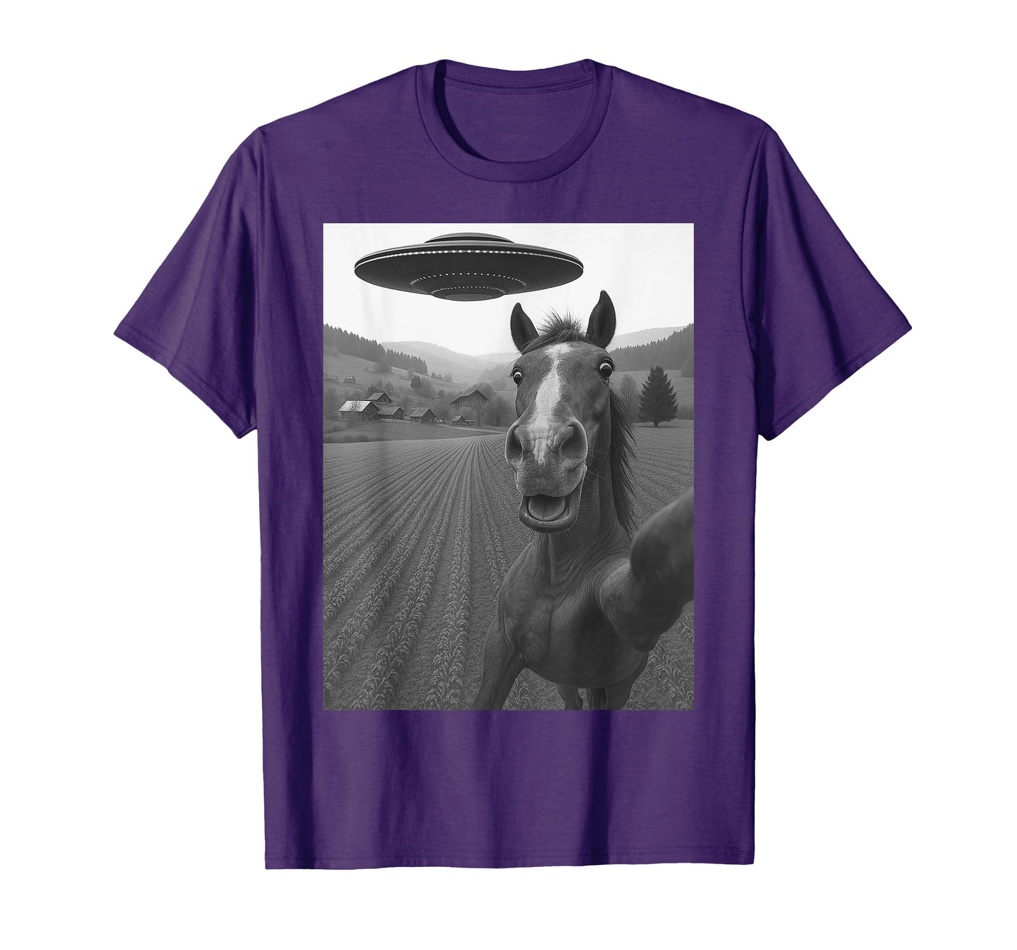 Horse Selfie with Alien UFO Funny Gifts for Men Women Kid T-Shirt