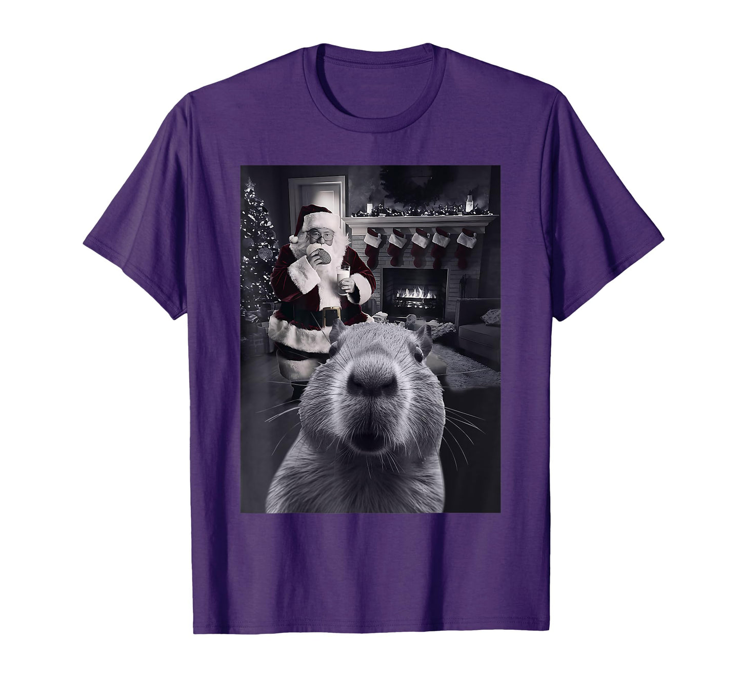 Funny Graphic Capybara Selfie with Santa Capy Xmas Rodent PJ T-Shirt