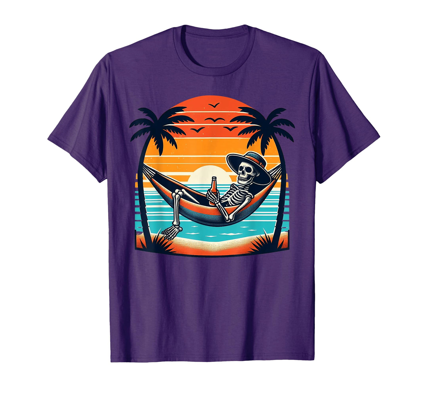 Tropical Beach Vacation Skeleton Summer Drinking Skeleton T-Shirt for Men Women