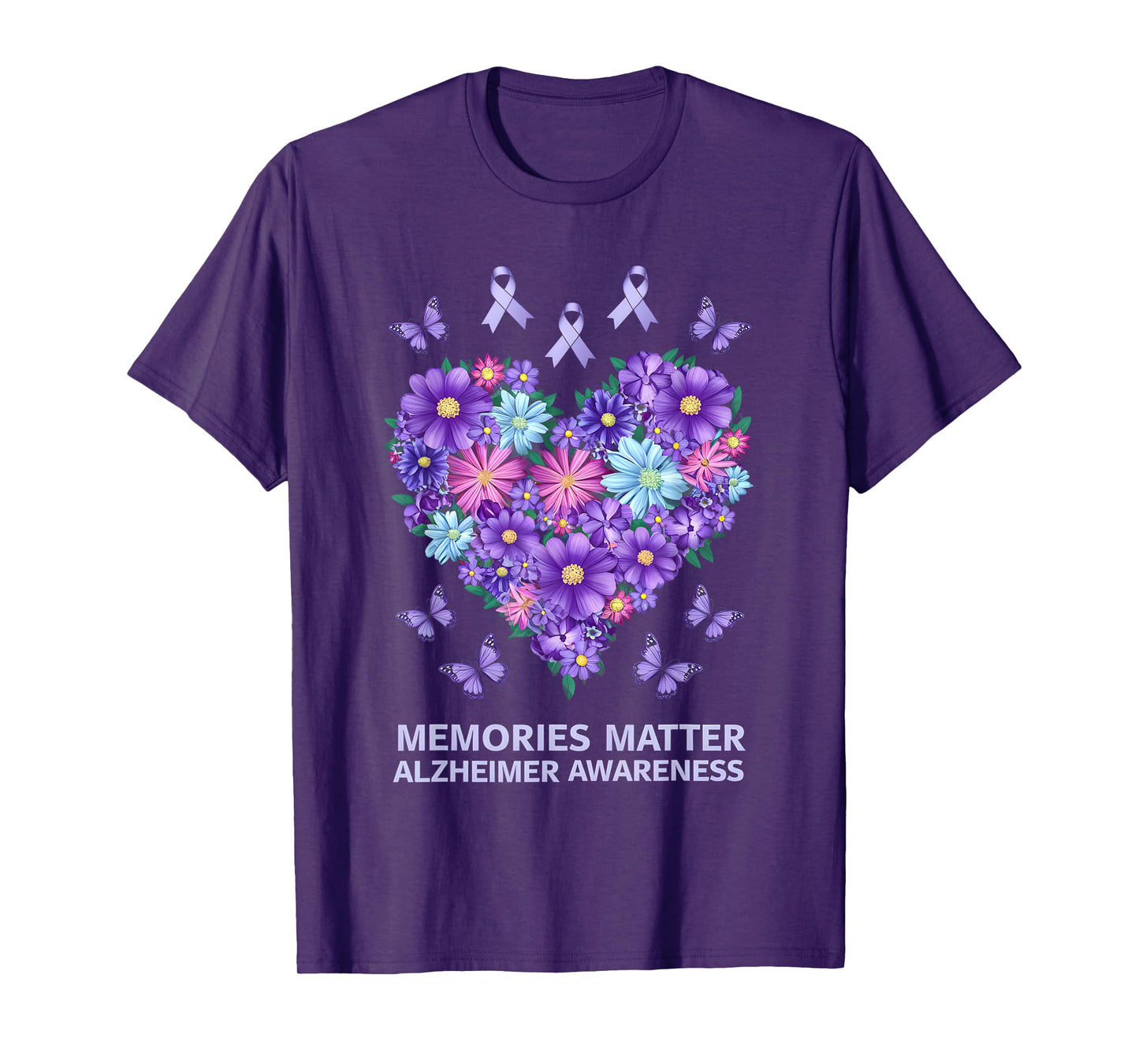 Alzheimer Awareness for Men and Women Purple Flower T-Shirt