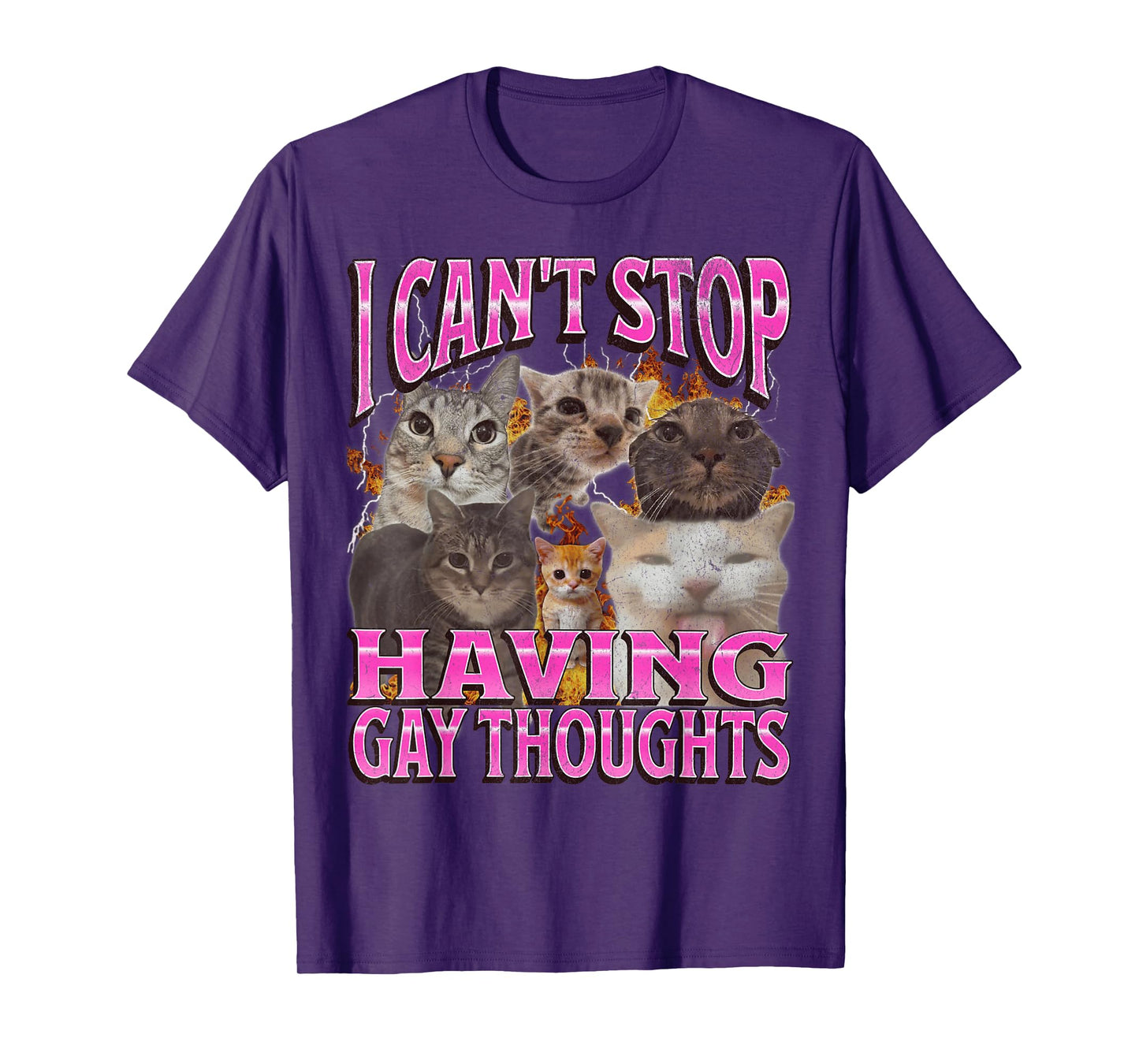 Can't Stop Having Gay Thoughts Funny Cat Meme Bootleg T-Shirt