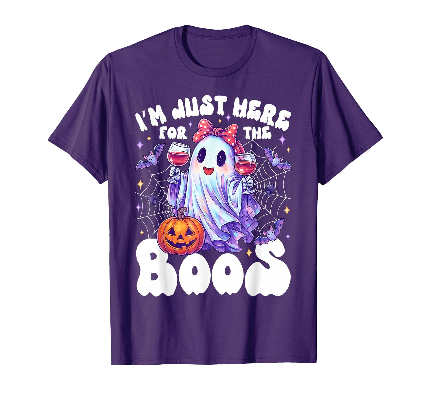 Funny I'm Just Here for The Boos Cute Halloween Ghost Women T-Shirt