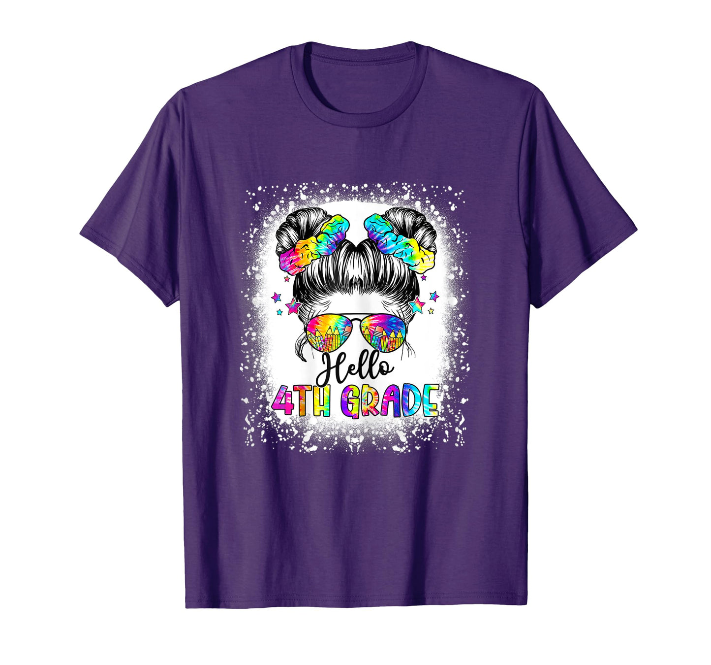 Hello 4th Grade Messy Hair Bun Girl Back To School First Day T-Shirt