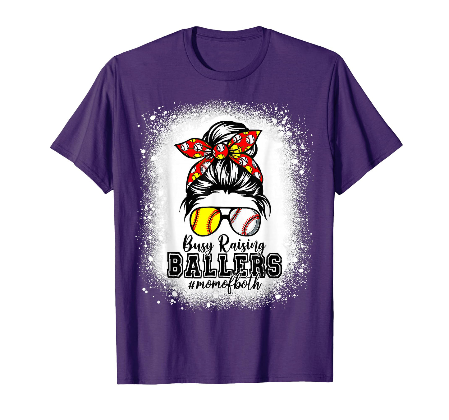 Messy Bun Mom Of Both Baseball Softball Busy Raising Ballers T-Shirt