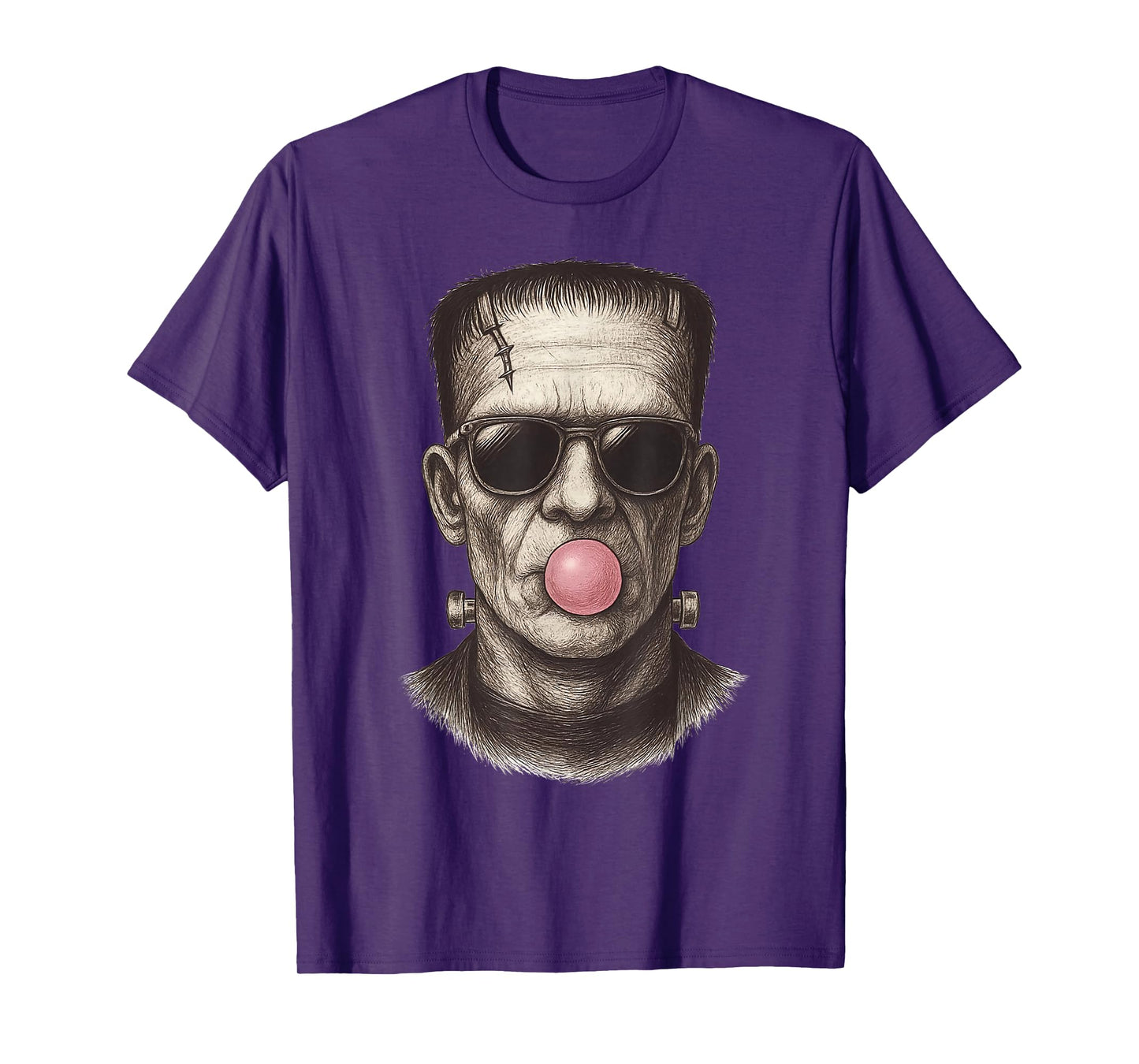 Retro Frankenstein Monster Blowing a Bubble Gum Halloween T-Shirt