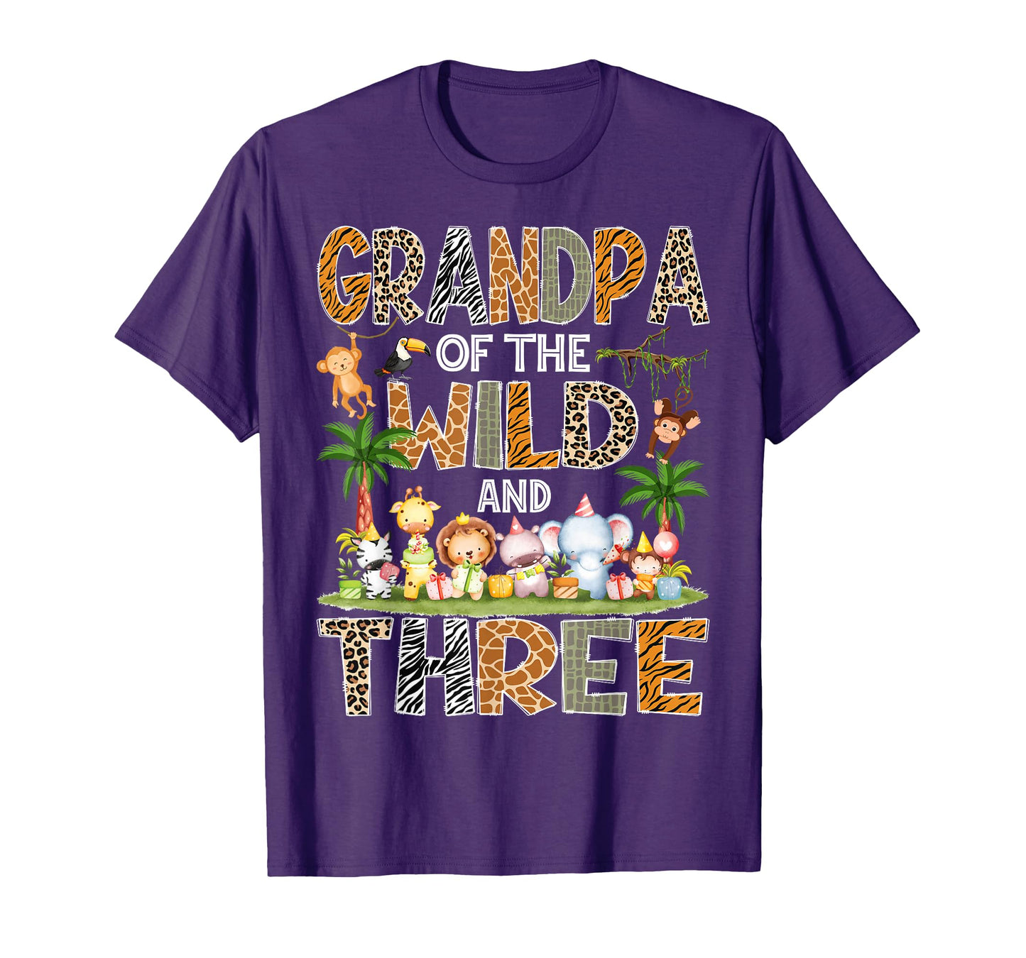 Grandpa Of The Wild & Three 3Rd Birthday Safari Jungle T-Shirt