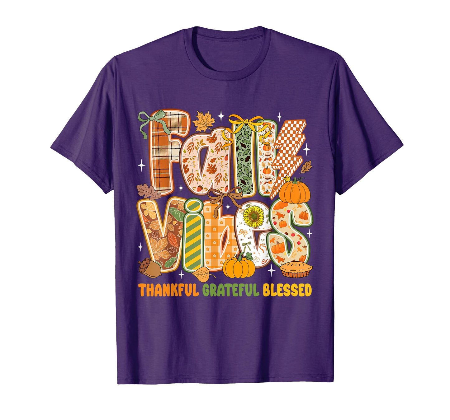 Retro Fall Vibes Thankful Grateful Blessed Autumn Pumpkin T-Shirt