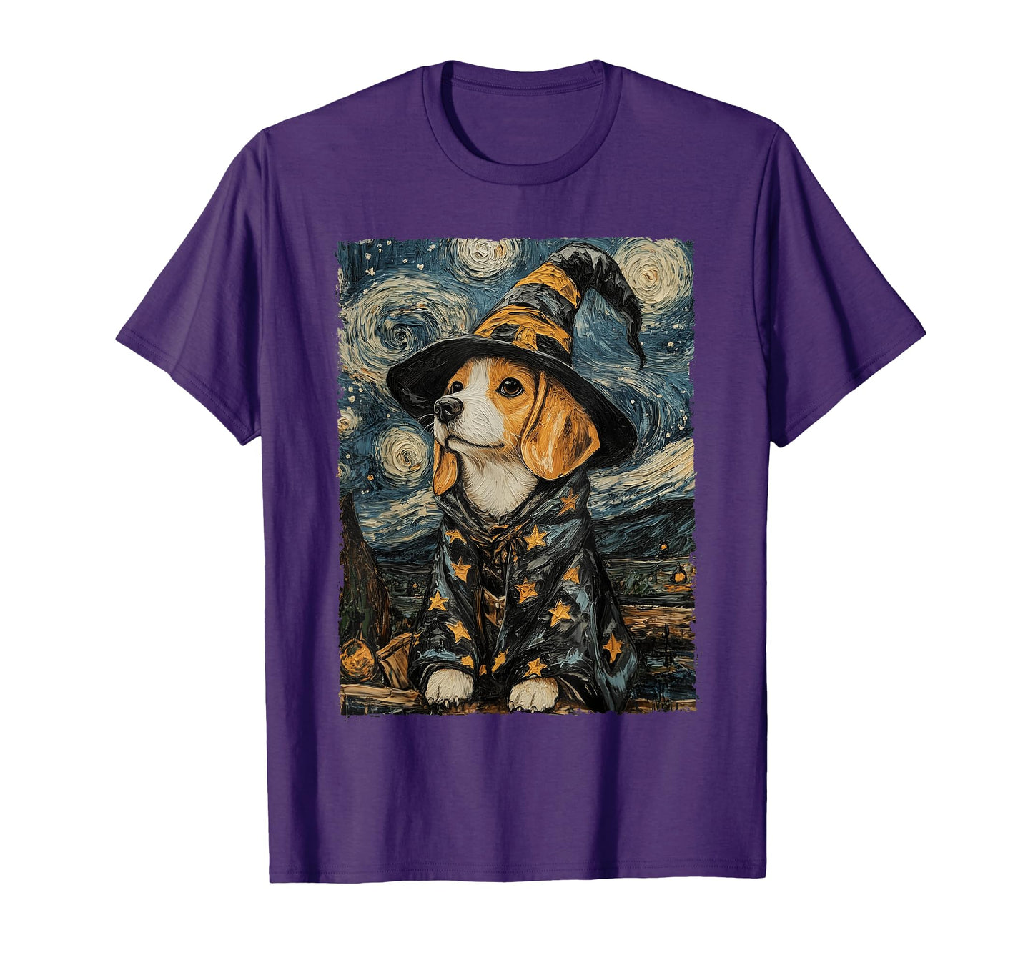 Beagle Witch Costume Painting Starry Night Dog T-Shirt