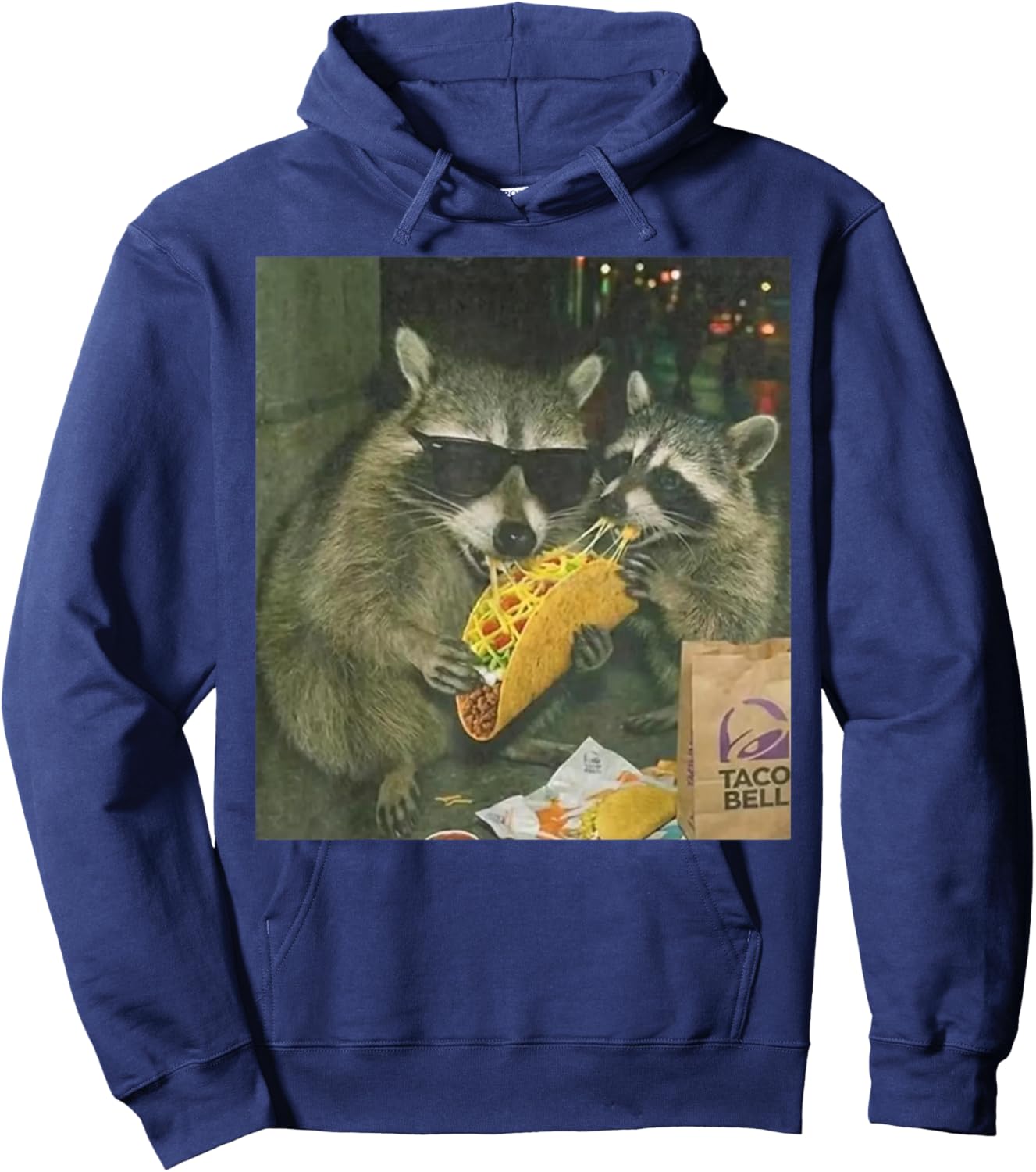 Funny Vintage Raccoon Eating Tacos Meme Humor Men Women T-Shirt Hoodie - Hoodie | Navy