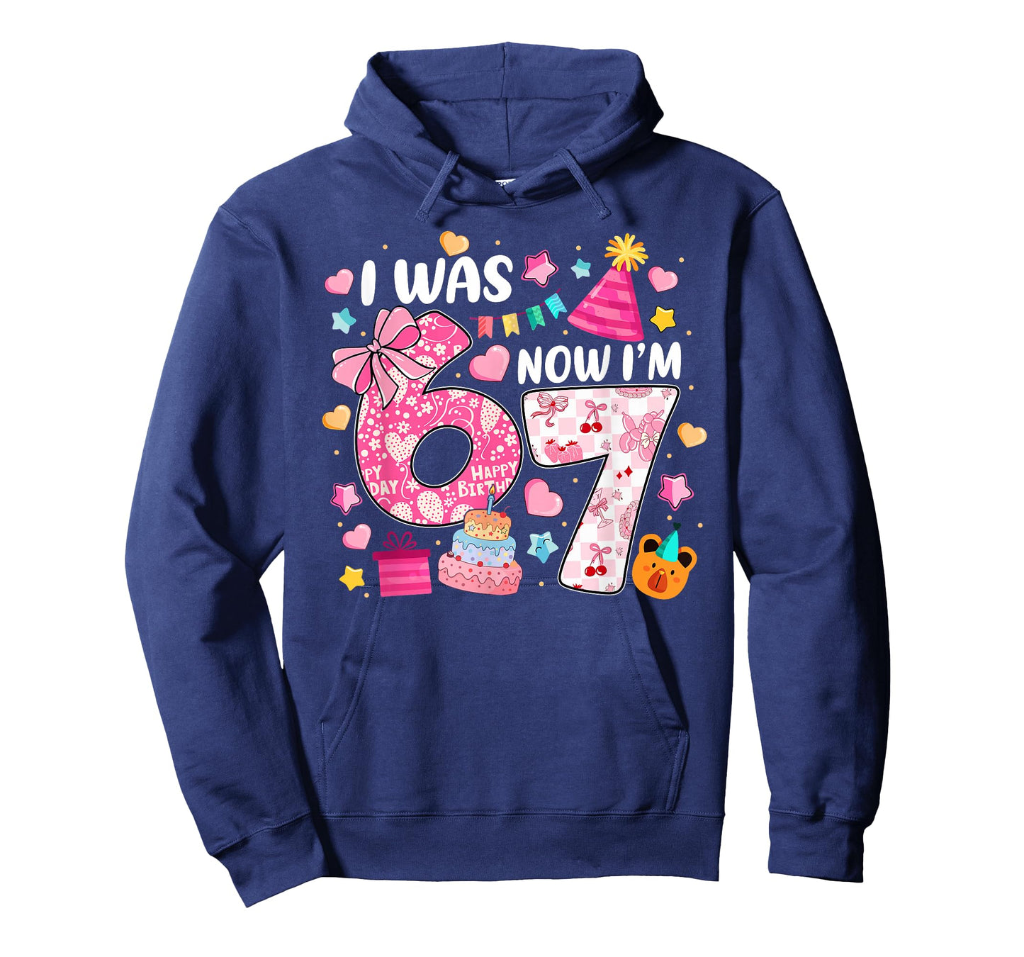 I was 6 Now I'm 7 Birthday Preppy Six Seven Girls Kids T-Shirt - Hoodie | Navy