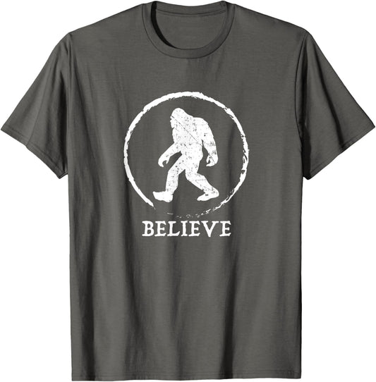 Authentic Bigfoot & Yeti T Shirts Bigfoot Sasquatch Yeti Believe T-Shirt Grey Unisex Classic Fit Short Sleeve Cotton 50% Polyester 50% Small